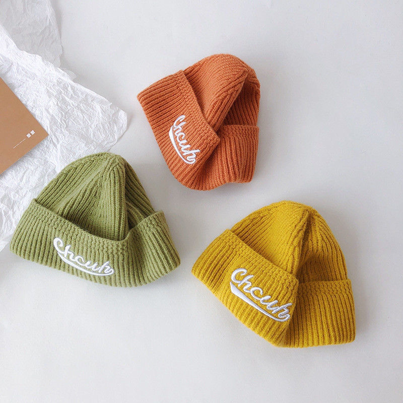 Mũ Nón Len Beanie Dệt Kim Hình Gấu CHCUR Hoạ Tiết Kẻ Sọc Thêu Mùa Thu Đông Cho Bé