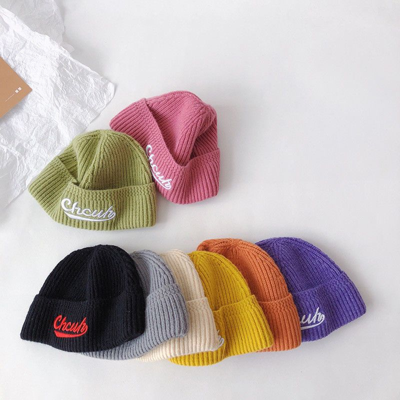 Mũ Nón Len Beanie Dệt Kim Hình Gấu CHCUR Hoạ Tiết Kẻ Sọc Thêu Mùa Thu Đông Cho Bé