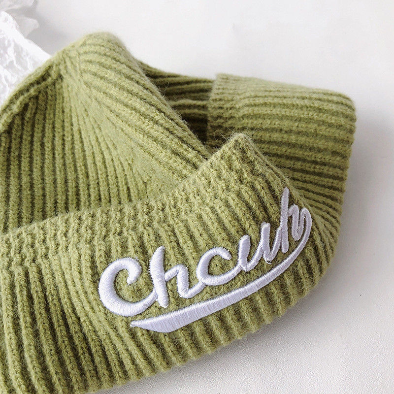 Mũ Nón Len Beanie Dệt Kim Hình Gấu CHCUR Hoạ Tiết Kẻ Sọc Thêu Mùa Thu Đông Cho Bé