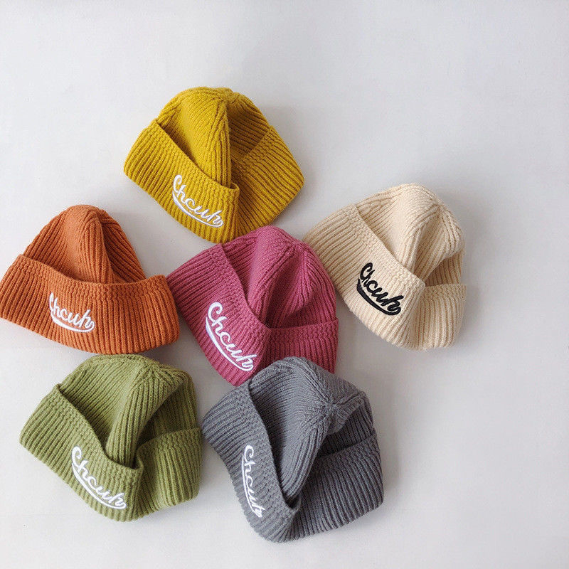 Mũ Nón Len Beanie Dệt Kim Hình Gấu CHCUR Hoạ Tiết Kẻ Sọc Thêu Mùa Thu Đông Cho Bé