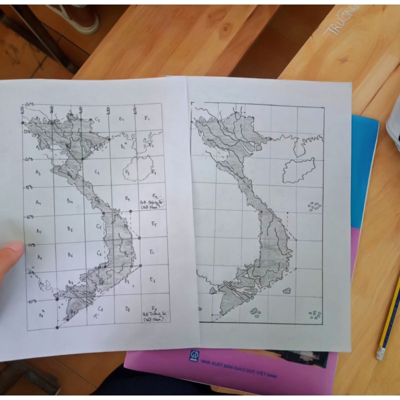 Bản vẽ tay bảnđồ địa lý Việt Nam lớp 12-