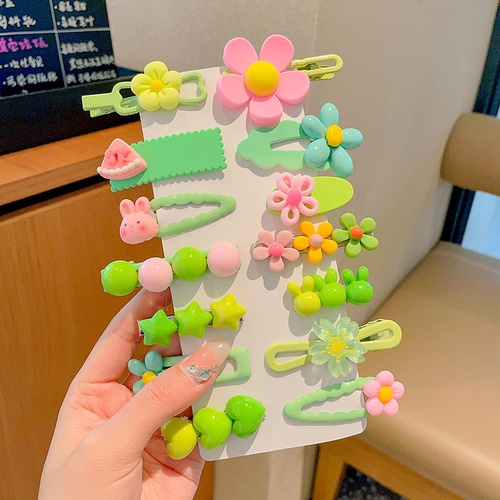 MVP3381 Set 14 Kẹp Tóc Hình Hoa Màu Sắc Macaron Xinh Xắn Cho Bé Gái
