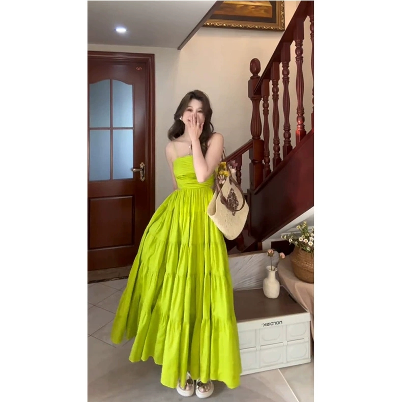 Váy maxi xanh chuối cut out eo lưng cực xinh - MS084