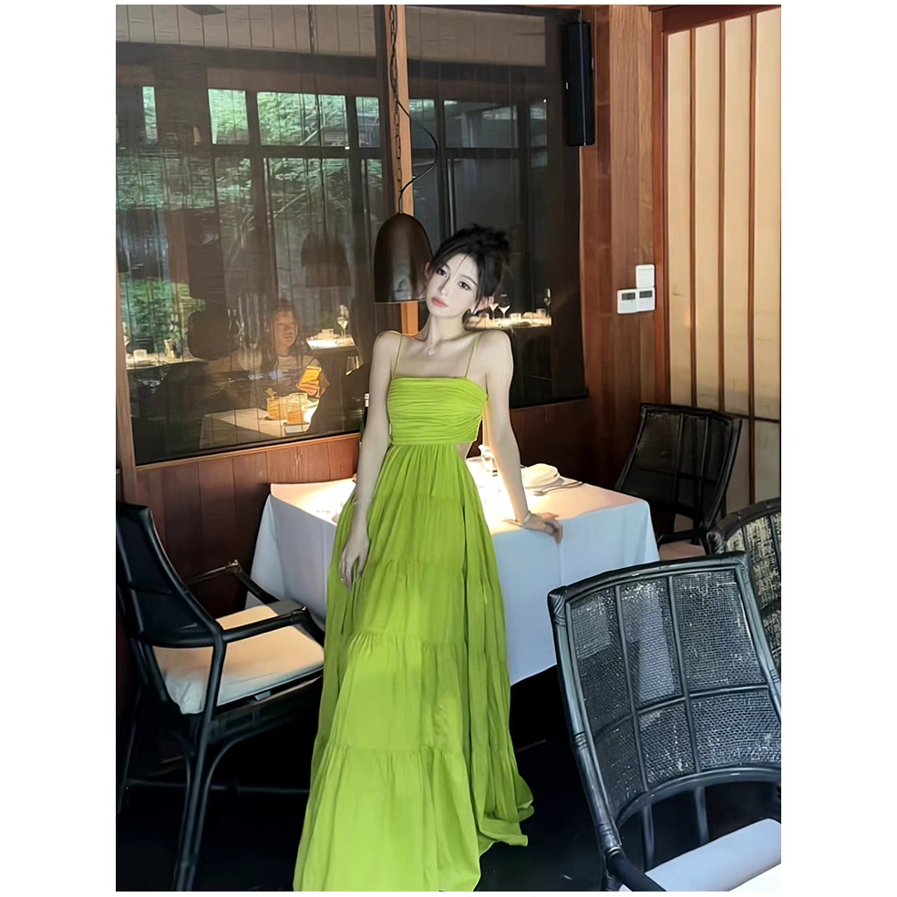 Váy maxi xanh chuối cut out eo lưng cực xinh - MS084