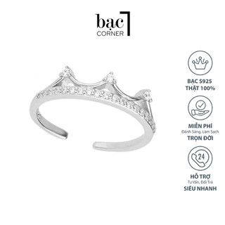Nhẫn Bạc Nữ, Nhẫn Đính Đá Nhỏ Siêu Lấp Lánh Hình Vương Miện Tùy Chỉnh Độ Rộng Chất Liệu Bạc 925 Chính Hãng 100% Không Gỉ