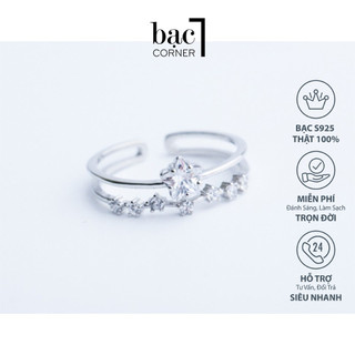 Nhẫn Bạc Nữ, Nhẫn Đính Đá Ngôi Sao Lấp Lánh 2 Tầng Siêu Xinh Cho Bạn Gái Tùy Chỉnh Độ Rộng Chất Liệu Bạc 925 Siêu Sáng