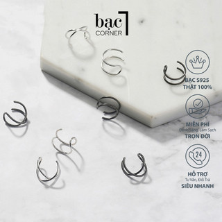 Khuyên Kẹp Vành Tai, Bông Tai Kẹp Chéo Hoặc Song Song Bán Theo Chiếc Có 2 Màu Đen Trắng Chất Liệu Bạc 925 Không Gỉ