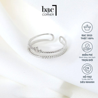Nhẫn Bạc Nữ, Nhẫn Đính Đá Nhỏ Siêu Lấp Lánh Hình Vương Miện 2 Tầng Tùy Chỉnh Độ Rộng Chất Liệu Bạc 925 Chính Hãng