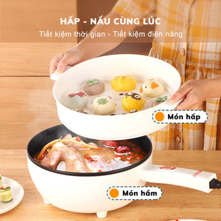 Chảo Điện Mini Đa Năng Chống Dính Dung Tích 3L, Nồi Lẩu Điện Có Tay Cầm Dài Điều Chỉnh Nhiệt Độ Nấu Thông Minh