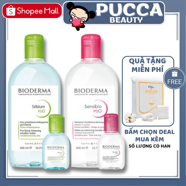 Nước Tẩy Trang Bioderma Cho Da Dầu Mụn Sebium, Da Nhạy Cảm Sensibio H2O Pháp 100ml - 250ml - 500ml