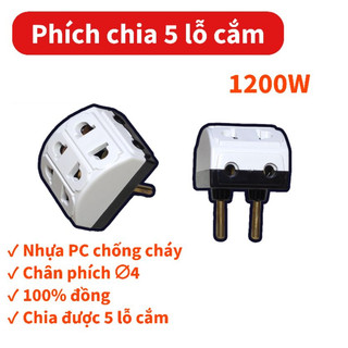 Phích ổ cắm điện chia 5 ngả chia từ 1 ổ cắm ra 5 ổ cắm, thiết kế nhỏ gọn và cắm không mất diện tích