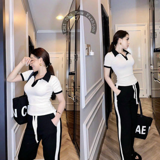 Set áo cổ trụ phối lai bầu quần suông đơn giản thời trang_SBNT_176