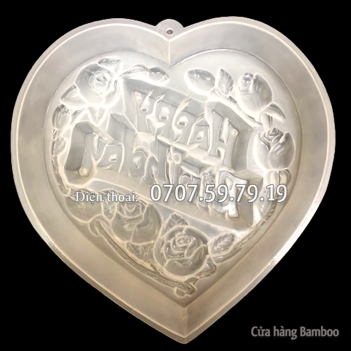 Khuôn Happy Birthday hoa hồng hình tim size 20 cm - Khuôn rau câu sinh nhật - Mã số 1091