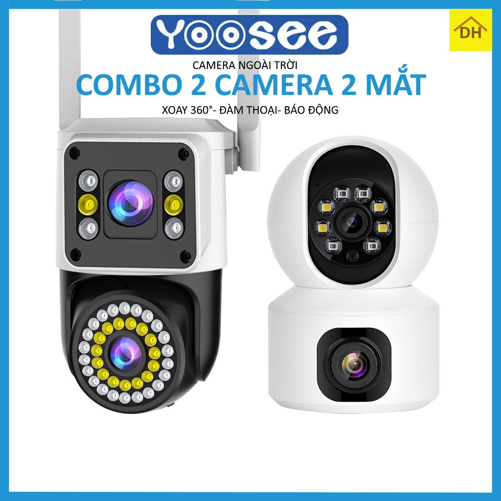 COMBO 2 Camera YOOSEE 4M 2 Mắt Siêu Nét (1 TRONG NHÀ+1 NGOÀI TRỜI) Xoay 360 Độ- Xem 2 Vị Trí Khác Nhau Trên 1 Camera- Đà