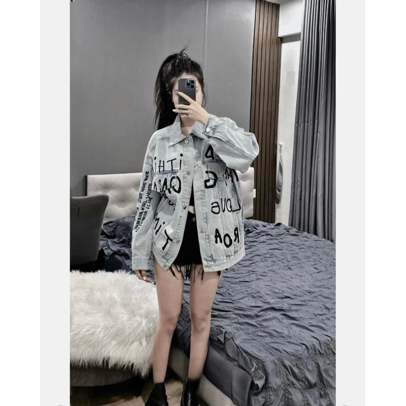 Áo khoác jeans bò chữ hàng QCL1