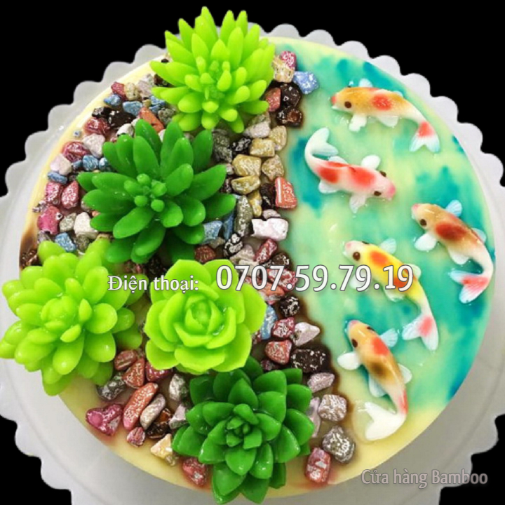 Bộ khuôn silicon hồ cá thuỷ sinh sen đá, xương rồng, cá chép - Khuôn silicon làm bánh, rau câu - Mã số 1071