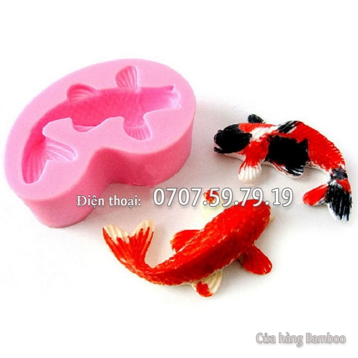 Bộ khuôn silicon hồ cá thuỷ sinh sen đá, xương rồng, cá chép - Khuôn silicon làm bánh, rau câu - Mã số 1071