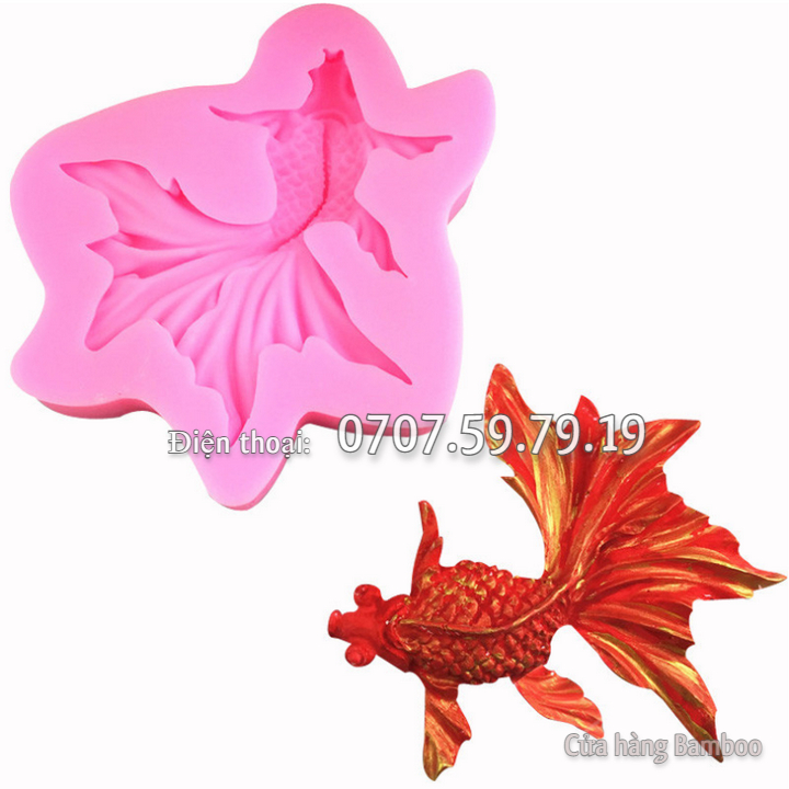 Bộ khuôn silicon hồ cá thuỷ sinh sen đá, xương rồng, cá chép - Khuôn silicon làm bánh, rau câu - Mã số 1071