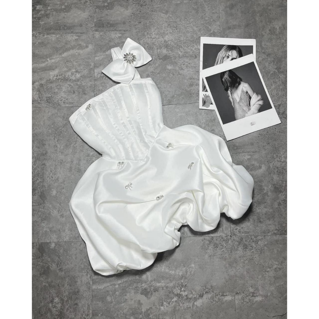 Đầm dự tiệc sang chảnh cho bé gái nơ vai một bên