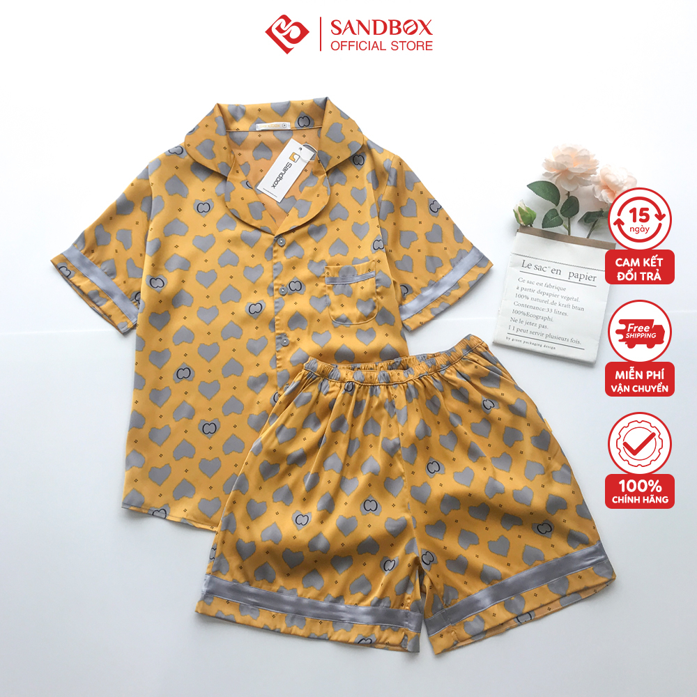 Đồ Bộ Nữ SANDBOX Pijama Chất Lụa Satin Nhật Cao Cấp Bộ Mặc Nhà Áo Cộc Tay Quần Đùi Họa Tiết BLD23004