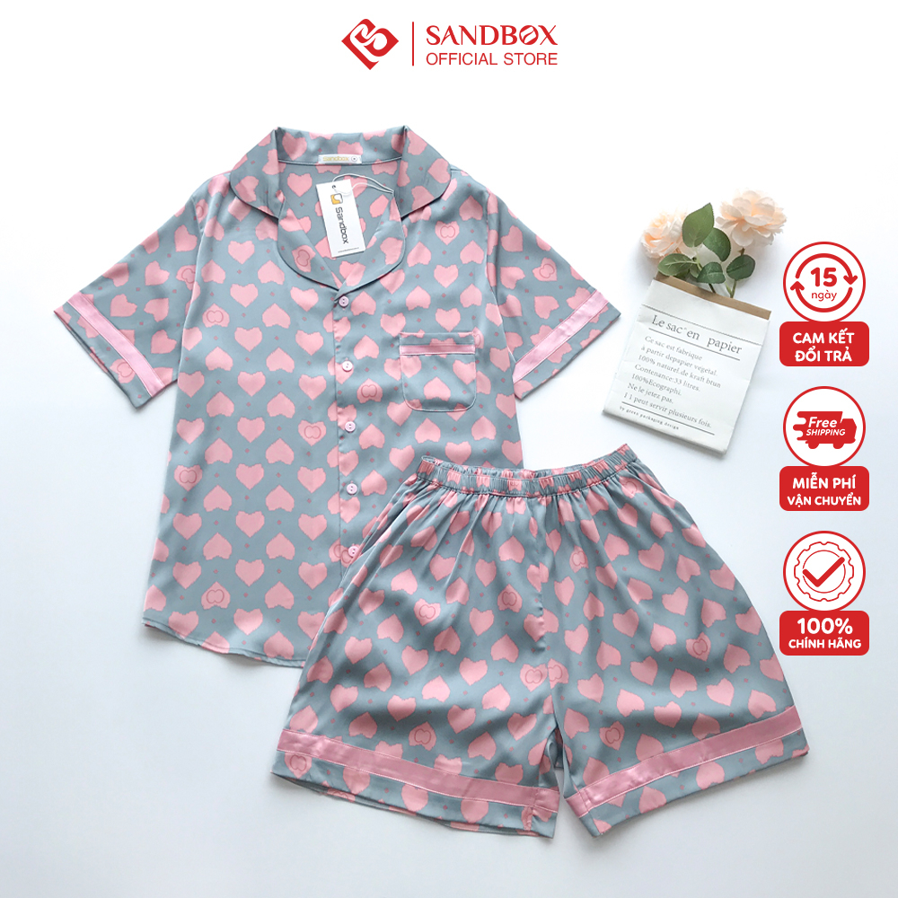 Đồ Bộ Nữ SANDBOX Pijama Chất Lụa Satin Nhật Cao Cấp Bộ Mặc Nhà Áo Cộc Tay Quần Đùi Họa Tiết BLD23004