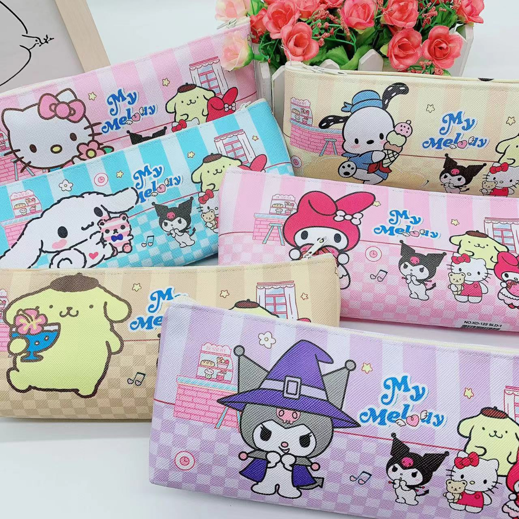 Túi đựng bút bằng da PU mềm mại hoạ tiết nhân vật Sanrio dễ thương
