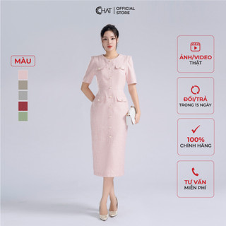 Đầm Nữ 𝐂𝐂𝐇𝐀𝐓 Dáng Ôm Đính Cúc Dọc Thân Chất Tuytsi Cao Cấp Mềm Mịn 13VNS2040OT