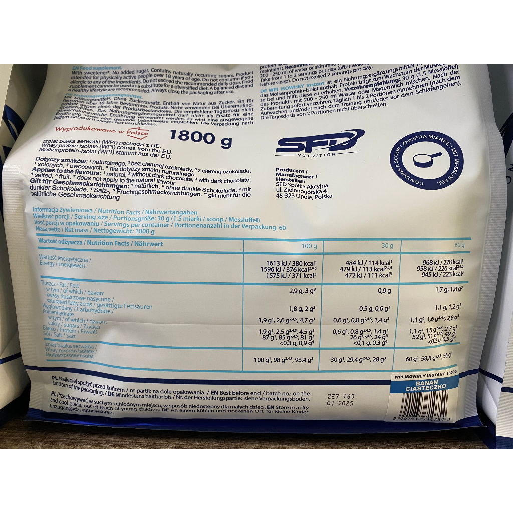 Bột đạm whey Sfd Nutrition ISOWHEY WPI INSTANT 1800g