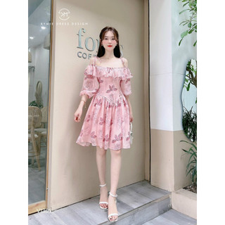 Váy đầm dự tiệc dáng ngắn, tay dài bèo ngực ( có mút, có lót) siêu xinh