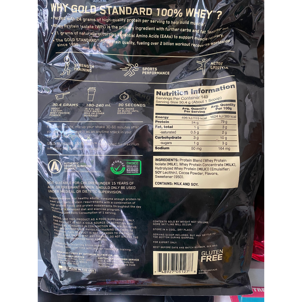 Bột đạm dinh dưỡng thể thao thể hình GOLD STANDARD 100% WHEY 4.5KG hỗ trợ tăng cơ từ thương hiệu OPTIMUM NUTRITION