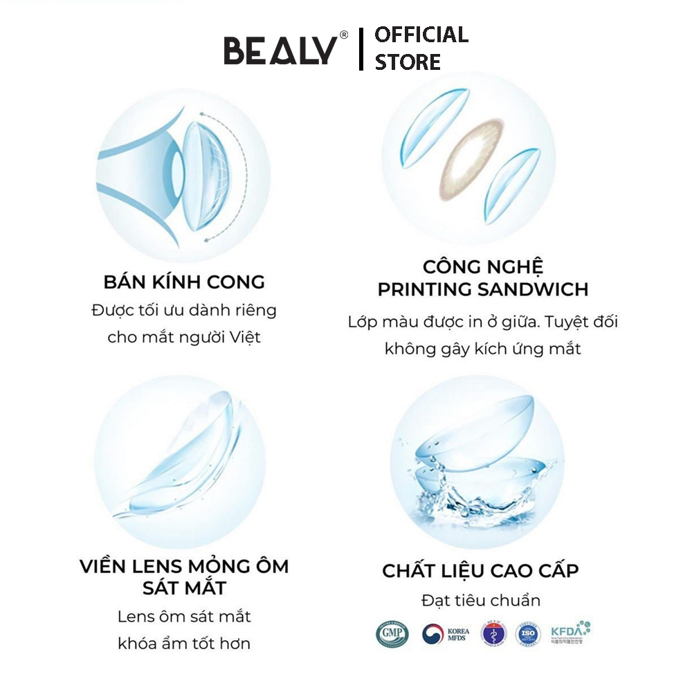 Kính áp tròng BEALY lens cận Hàn Quốc màu xám tự nhiên nhẹ nhàng nữ tính đường kính 14.3mm từ 0-6 độ recall gray