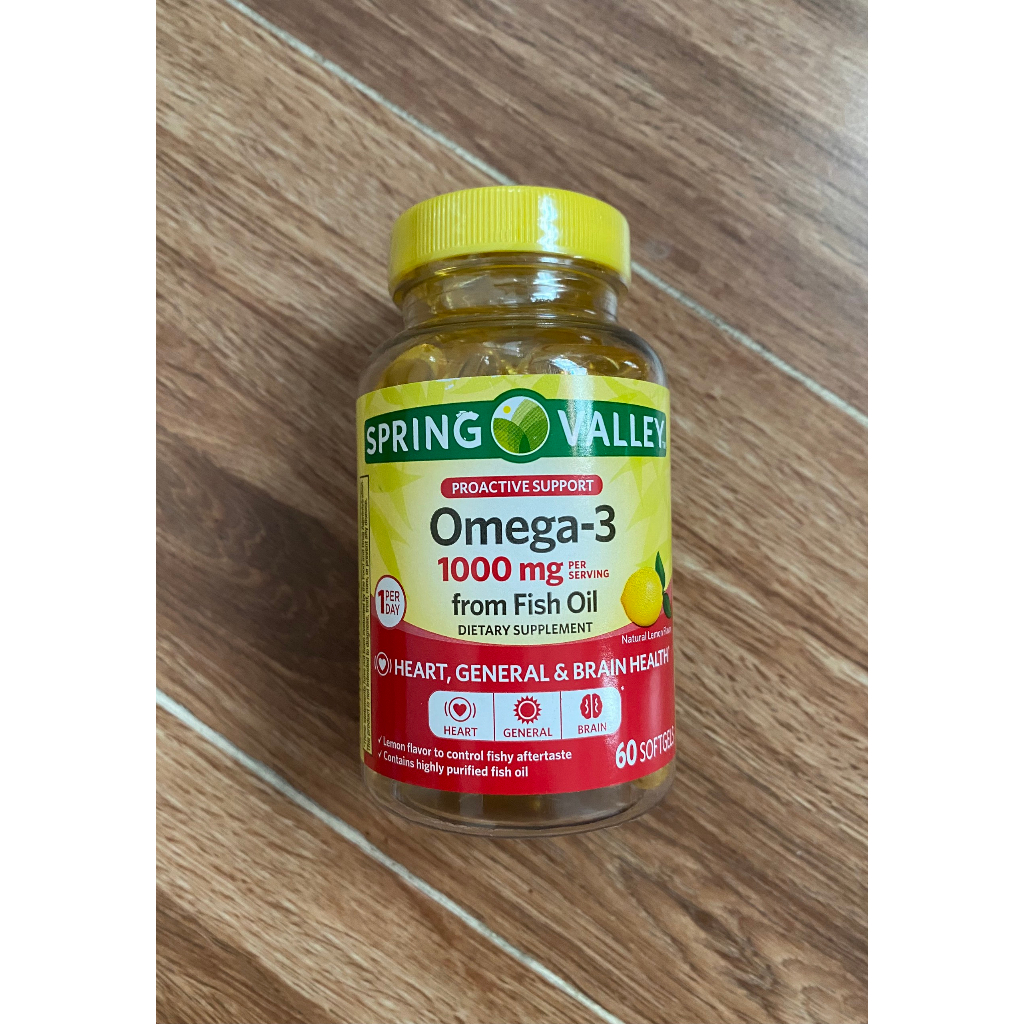 Viên uống dầu cá OMEGA-3 1000mg 180 viên hàm lượng EPA, DHA cao hỗ trợ sáng mắt bổ não hương chanh từ hãng SPRING VALLEY