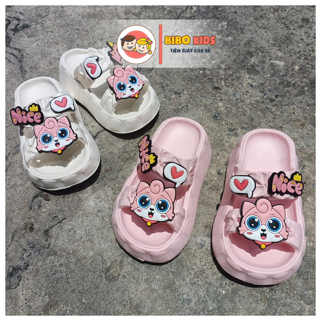 Dép bánh mì 2 quai đế cao 3cm stiker MẶT MÈO đáng yêu cho bé