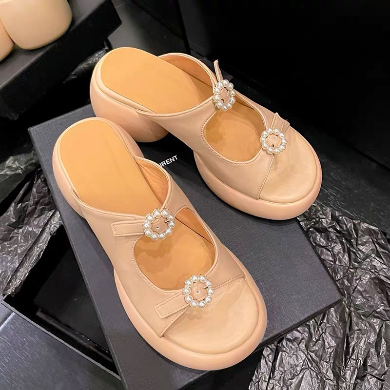 ORDER 🌿 Dép quai ngang khoen ngọc gót tròn cao su 6cm