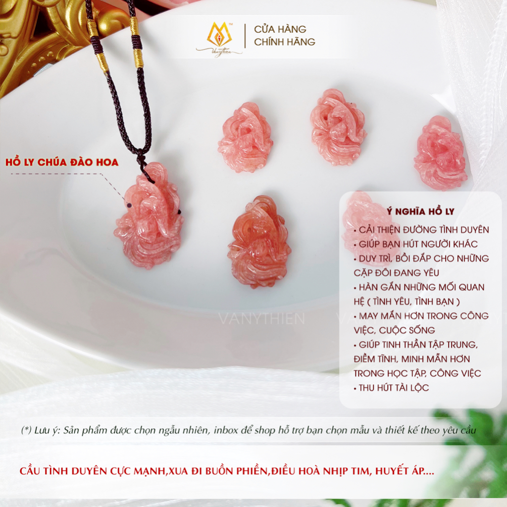 Mặt Dây Chuyền Hồ Ly Chúa VIP Đá Đào Hoa _tặng kèm dây vải đeo cổ