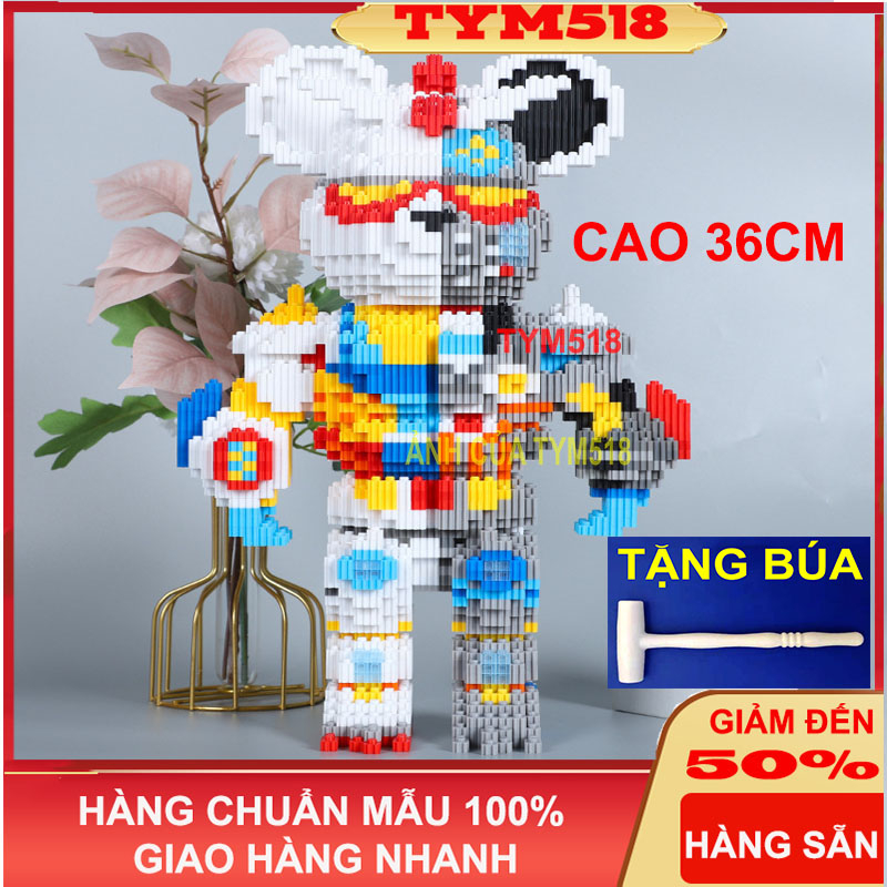 le.go Gấu Bearbrick gundam cỡ lớn 36cm ôm hoa xếp hình Đồ chơi lắp ráp mô hình bear brick nano 3D - Gundam 36cm