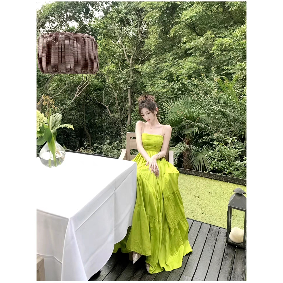 Váy maxi xanh chuối cut out eo lưng cực xinh - MS084