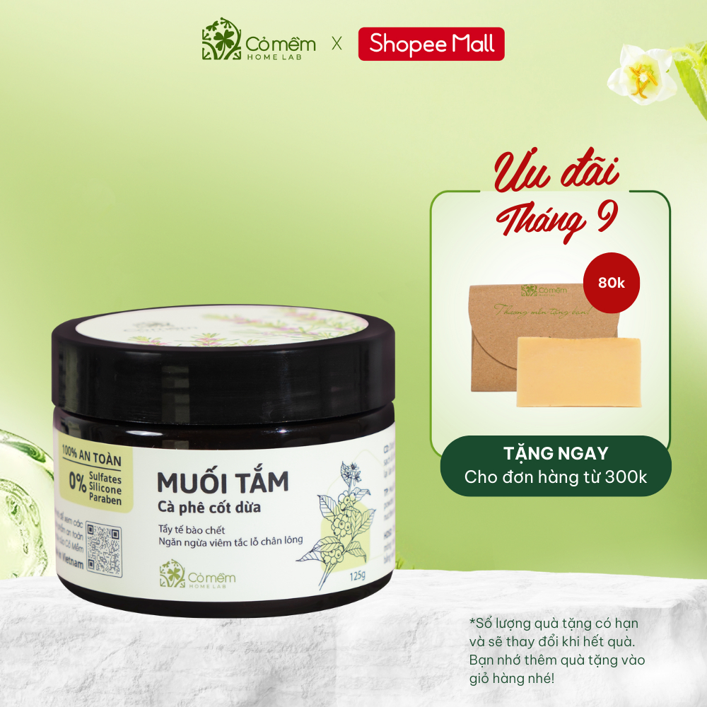 Muối Tắm Tẩy Da Chết Body Cafe Cốt Dừa Giúp Body Sáng Mịn Giảm Mụn Lưng Cỏ Mềm 125g