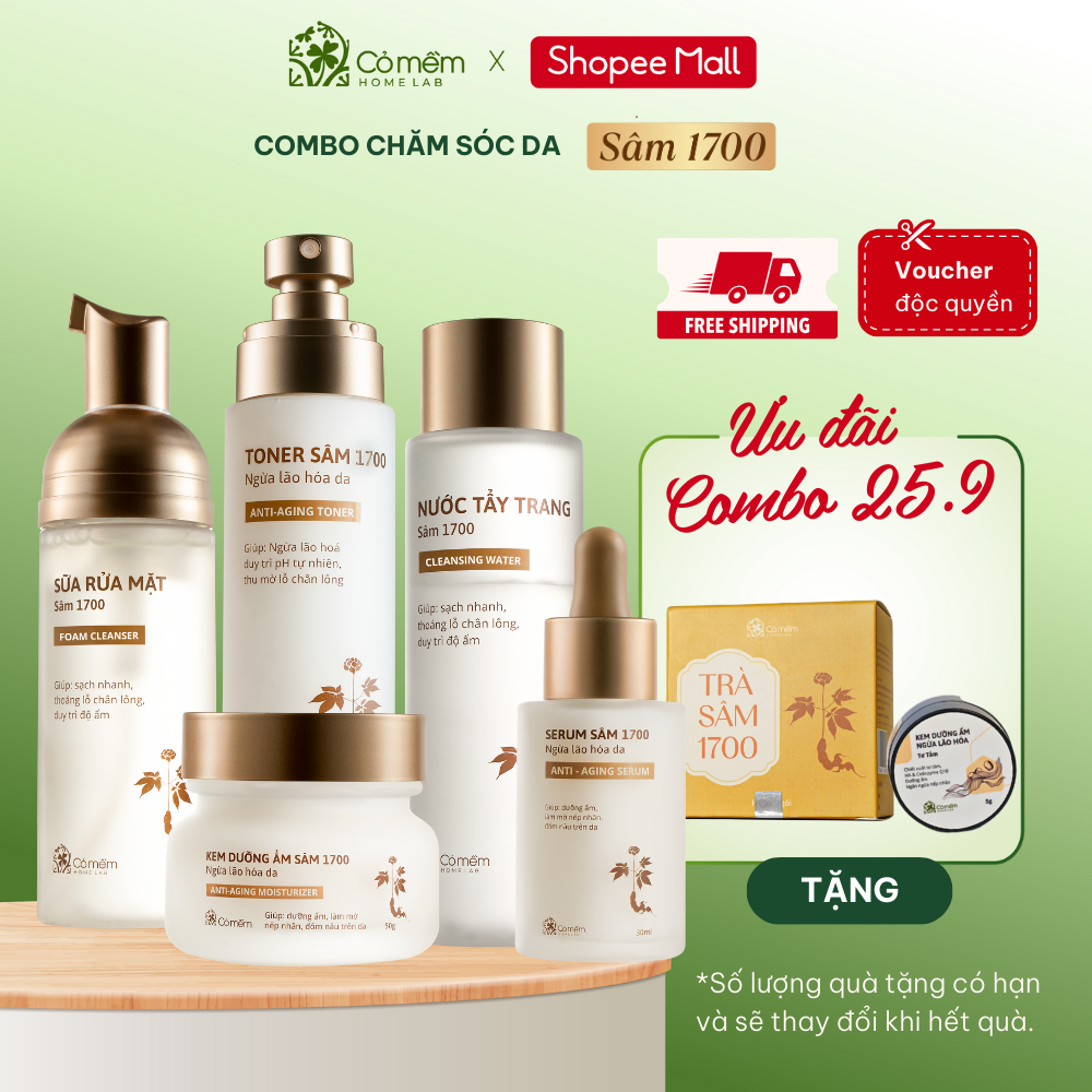 Combo Trọn Bộ Chăm Sóc Da Sâm 1700 Ngừa Lão Hoá Da Mờ Nếp Nhăn Đốm Nâu Cỏ Mềm