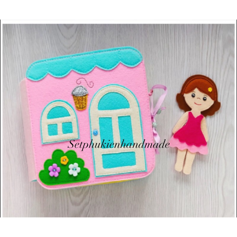 Nguyên liệu làm sách vải Quiet book búp bê tóc nâu, thực hành thủ công, đồ chơi nhập vai, quà tặng sinh nhật