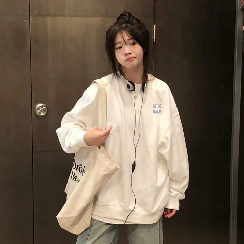 FOCUS fashion retro Trắng dài tay áo nỉ cổ tròn local brand bigsize levents unisex 100%cotton