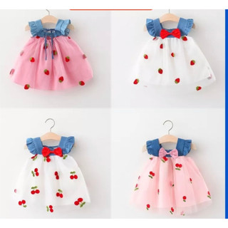 Váy công chúa cho bé themoon shop, đầm cho bé gái 2 tuổi, 1 tuổi, 3 tuổi, demi dâu tây