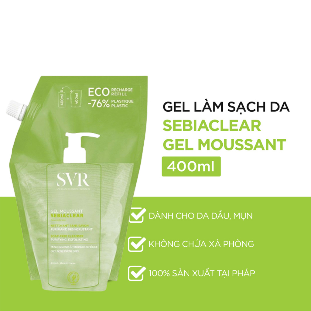 Sữa rửa mặt Sebiaclear Gel Moussant Xanh lá làm sạch cho da dầu mụn nhạy cảm