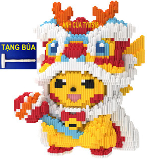 Đồ chơi lắp ráp pikachu đầu lân cỡ lớn 27cm xếp hình mô hình nano 3D dễ thương (TẶNG BÚA)