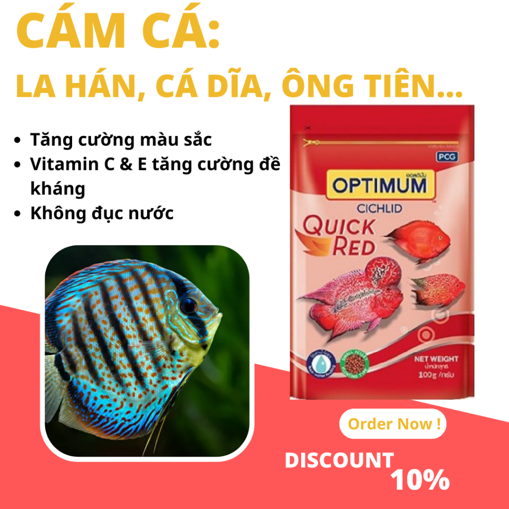Thức ăn cám cá dĩa, cá la hán, cá ông tiên, lên màu, tăng đề kháng - OPTIMUM CICHLID Gói 100g