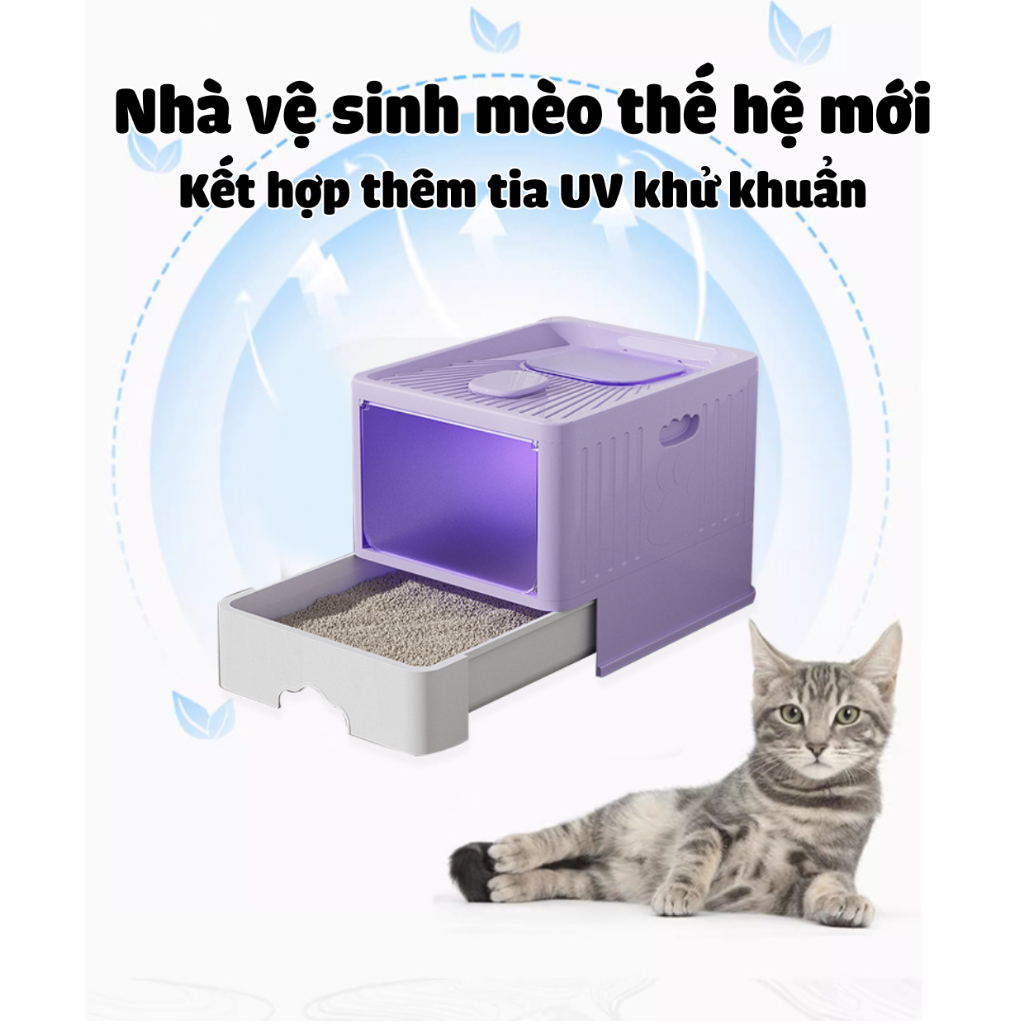 Nhà vệ sinh cho mèo 2 cửa hình vuông có đen tia cực tím UV khử khuẩn Hoshi Pet NV05