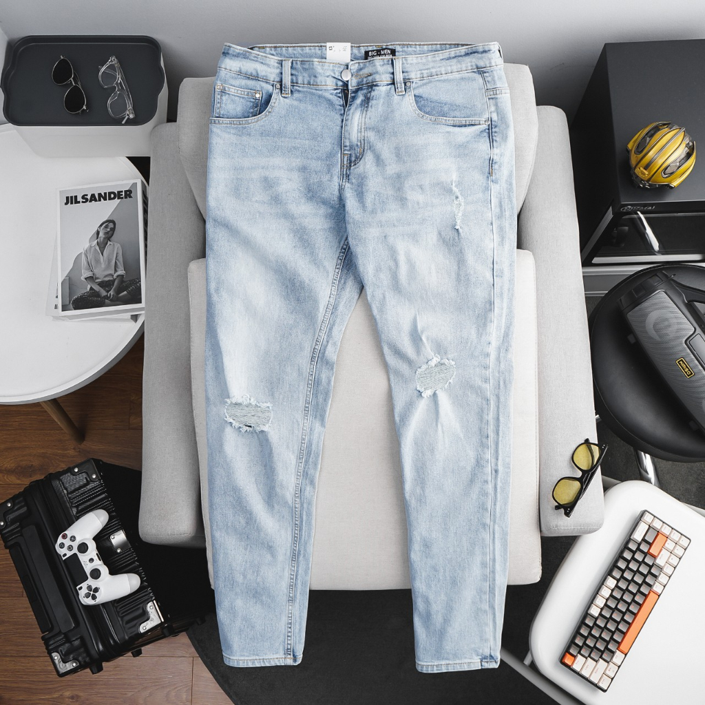 Quần jean dài rách tông xanh thời trang bigsize nam cỡ đại 130kg