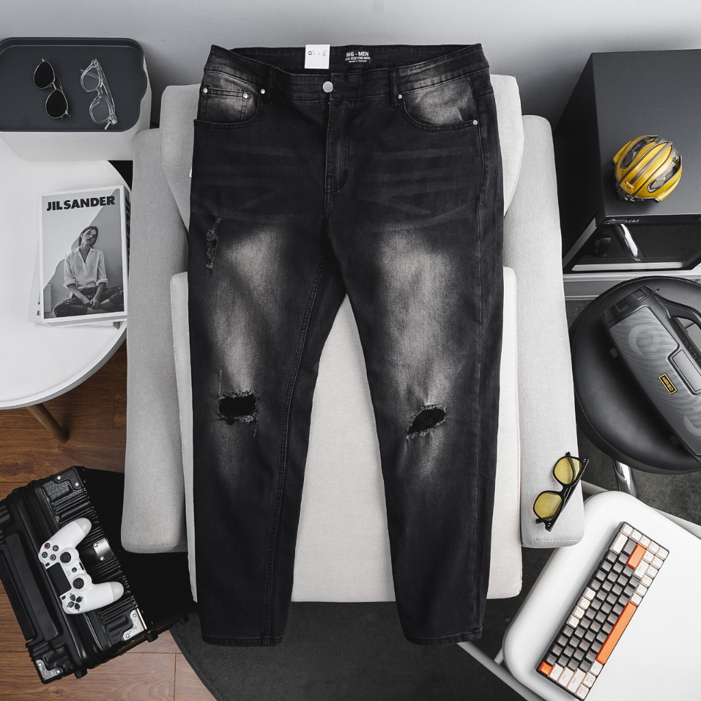 Quần jean dài thời trang bigsize nam màu đen bạc cỡ đại < 140kg
