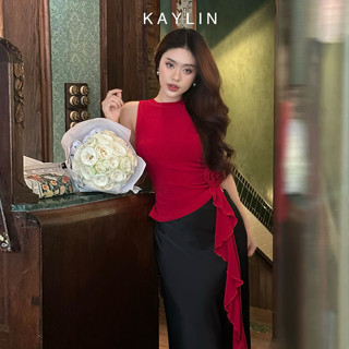 Áo hoa kiểu nhúng eo chất vải co giản mềm mịn phối hoa tua rua thanh lịch phá cách KAYLIN - N2129