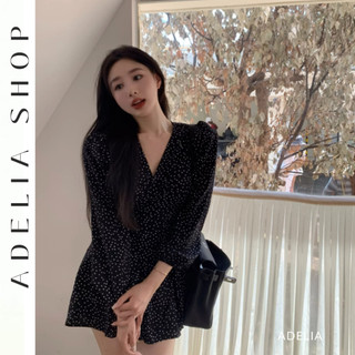 「ADELIA」Đầm Voan Tiểu Thư Họa Tiết Chấm Bi Dài Tay Cổ V Chất Voan Mềm Đầu Thu 2023 TD164